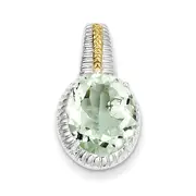 Sterling Silver W/ Flash Gold-Plate Accent Green Quartz Pendant