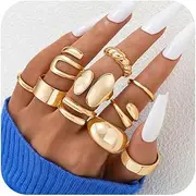 [ÌF ME] 10 PCS Gold Rings Set for Women Non Tarnish, 18K Gold Plated Chunky Stackable Rings, Statement Stacking Womens Ring Pack