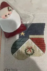 Hand Painted Needlepoint Canvas 18 CT MINI XMAS STOCKING ORNAMENT W/ WREATH