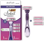 BIC Click 5 Soleil Women's Disposable Razors; 5 Blades With a Moisture Strip For a Smoother Shave; 1 Handle and 3 Cartridges; 4 Piece Razor Set