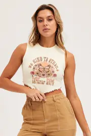 White Lettuce Scarf Hem Cropped Tank - Size S, Women's Tank