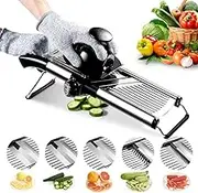 Mandoline Food Slicer, Adjustable Mandoline Slicer Kitchen Gadget, Stainless Steel Mandolin Vegetable Chopper for Potato/Tomato/Onion, Vegetable Slicer Julienne Cutter with Cut-Resistant Gloves