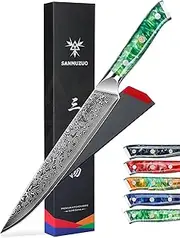 Carving Knife - 9 inch Slicing Knife- Xuan Series - VG10 Damascus Steel Kitchen Meat Cutting Knife - Resin Handle (Jade Green)