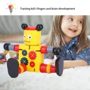 (yellow)Hoseten Robot Toys Bright Color Kids Wooden Robot Toys Educational
