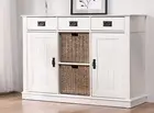 Merryluk Buffet Sideboard White 3 Drawer Storage with 2 Sea Grass Storage Basket