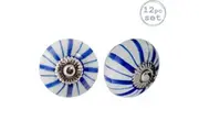 Nicola Spring Ceramic Cupboard Drawer Handle Knobs - Floral Design - Dark Blue Lines - Pack of 12