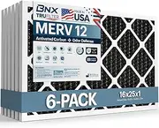 BNX TruFilter 16x25x1 MERV 12 Odor Defense (6-Pack) AC Furnace Air Filter with Activated Carbon - MADE IN USA - Pleated Air Conditioner HVAC AC Furnace Filters - Removes Odor, Mold, Bacteria, Smoke