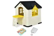 Costway Cubby PlayhouseSunny Cottage Pretend Play Toy Indoor Game w/7pcs Toys Set Table&Cover