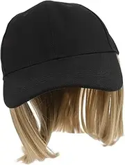 Healeved Baseball Cap with Wig Hat Sun Hat with Hair Attached Cap Wigs Women Hair Extensions Short Straight