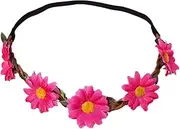 [bdzyh] Girls Daisy Wreath Headband for Summer, Boho Artificial Flower Elastic Band, Photo Props (Fuschia)