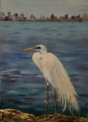 Kimiko Okerson SNOW WHITE HERON Original oil Painting On Stretched Canvas W/ COA