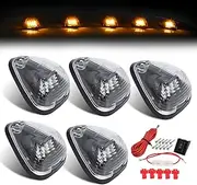 Pack of 5 3.9 Inch Clear Lens Amber Light 16 LED Cab Running Lights with Wiring Harness Small Rocker Switch Kits Fits for 12V DC Pickup Truck Trailer Top Marker Lamps