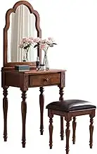CUPKEE Vanities, Vanity Benches Set, Vintage Makeup Table with Mirror and Stool, Bedroom Vanity Desk with 2 Storage Drawers, for Bedroom Decor and Gifts,60cm