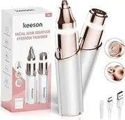 KEESON Facial Hair Removal for Women, 2-in-1 Electric Eyebrow Trimmer with LED Light, Rechargeable Hair Removal Device Face Shaver Facial Hair Remover for Women Face, Lip, Peach Fuzz (White)