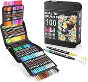 TOSHARE Double Brush Marker Pens, 100 Colors Art Markers Set with Fine Tip and Brush Tip for Kids Adult Coloring Book Hand Lettering Calligraphy Drawing Art Supplies Kit