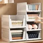 5 Pack Stackable Plastic Storage Basket Foldable Closet Organizers and Storage