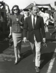Stirling Moss with Helge Mayerhogen in the paddock at Brands Hatch 1960 Photo