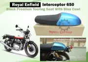 Royal Enfield "Premium Touring Dual Seat With Blue Cowl For Interceptor 650"