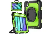 iPad Mini 7 2024 8.3 Inch Rotatable Handle Ring Folding Stand Case with Screen Protector-Black&Green