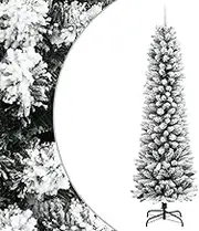 vidaxl Artificial Slim Christmas Tree - Flocked Snow Decoration - PVC/pe - 180 cm Height & 53 cm Width - Sturdy Stand