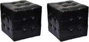 Black Cubed Stools with Storage, Wooden Tables for Living Room & Bedroom, Bedside Table Furniture & Nightstand - Set of 2