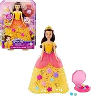 Mattel Disney Princess Belle Flower Fashion Doll with 20 Pop-in Charms, Customizable Skirt and Storage Case, Inspired by Disney Movie Beauty and The Beast