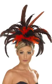Burlesque Womens Red And Black Feather Headpiece Accessory