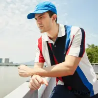 在飛比找momo購物網優惠-【NAUTICA】男裝 繽紛條紋拼接純棉短袖POLO衫(藍紅