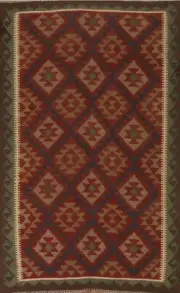 Geometric Kilim Reversible Area Rug 5x8 Wool Hand-Woven Carpet