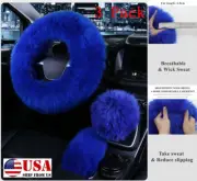 3x Universal Fur Australia Wool Furry Fluffy Thick Car Steering Wheel Cover Blue (for: Volkswagen)