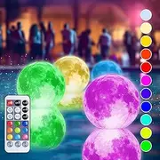TIALLY Full Moon Floating Pool Lights Solar Powered - 16 inch Inflatable Led Balls for Swimming Pools, Ponds, Patio, Wedding, Pool Party - Outdoor Pool Decor (4 Pack)