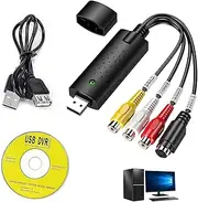 USB 2.0 Audio Video Grabber Converter, Video Cassette Digitizing, VHS to PC, Supports Windows 11/10/8/7 and Mac, Ideal for VCR/VHS/DVD - High Resolution Video Digitization and Editing