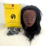 Lamcestyr Mannequin Hairdresser Training Head w/ Stand 100% Real Hair 14" NIB