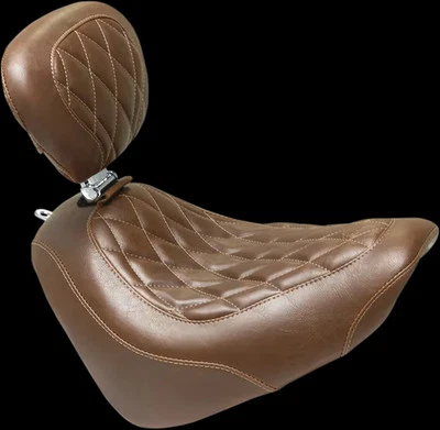 Brown Diamond Wide Tripper Solo Driver Seat w Backrest Harley Fat Bob 2018-2021