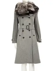 Grey Wool Fox Fur Trimmed Coat