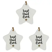 3x Ceramic Hanging 8x9cm Star Best Dad Ever w/ String Ornament Home/Office Decor