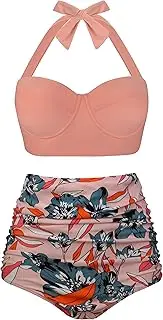 [Angerella] Women Vintage Polka Dot High Waisted Bathing Suit Bikini