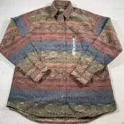 Cabelas Shirt Womens Medium Blue Red Green Button Up Aztec