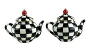 MacKenzie Childs Courtly Check Teapot Salt & Pepper Shakers Set Boxed New