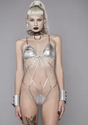 [Widow] Cyberpunk Cinema Metallic Cut-Out Bodysuit