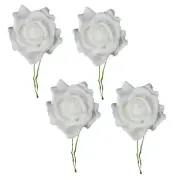 4 Pack 8cm Artificial Foam Rose with Wired Stem - White