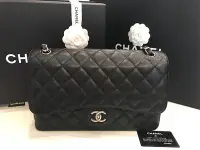 在飛比找Yahoo!奇摩拍賣優惠-全新真品 Chanel 黑色荔枝皮Jumbo 30cm