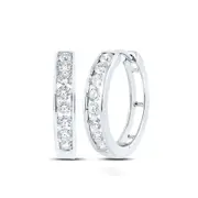 14k White Gold Round Diamond Timeless Hoop Earrings 1 Cttw