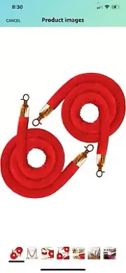 5’ Red Velvet Rope Crowd Control Stanchion Post Barrier With Gold Hooks - 4pk