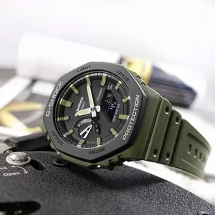 G-SHOCK CASIO 卡西歐 八角型 雙顯 防水200米 橡膠手錶-墨綠色/45mm