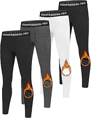 [Dalavch] 1 Pack Youth Boys Thermal Compression Pants Leggings Fleece Lined Base Layer Underwear Tights Cold Weather for Kids