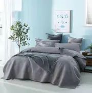 Luxury Quilted 100% Cotton Coverlet / Bedspread Set King / Super King Size Bed 250x270cm Palm Leaves Grey