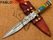 14" Damascus Hand Forged Dagger Knife with Beautiful Handle File work