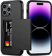 for iPhone 14 Pro Case with Credit Card Holder, Areaphmet Wallet Case Slide Cover Dual Layer Hard PC Rubber Cover Phone Case for iPhone 14 Pro 6.1'' 2022 Black