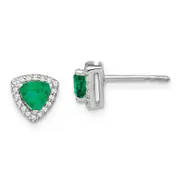 14k White Gold Trillion Emerald and Real Diamond Halo Earrings
